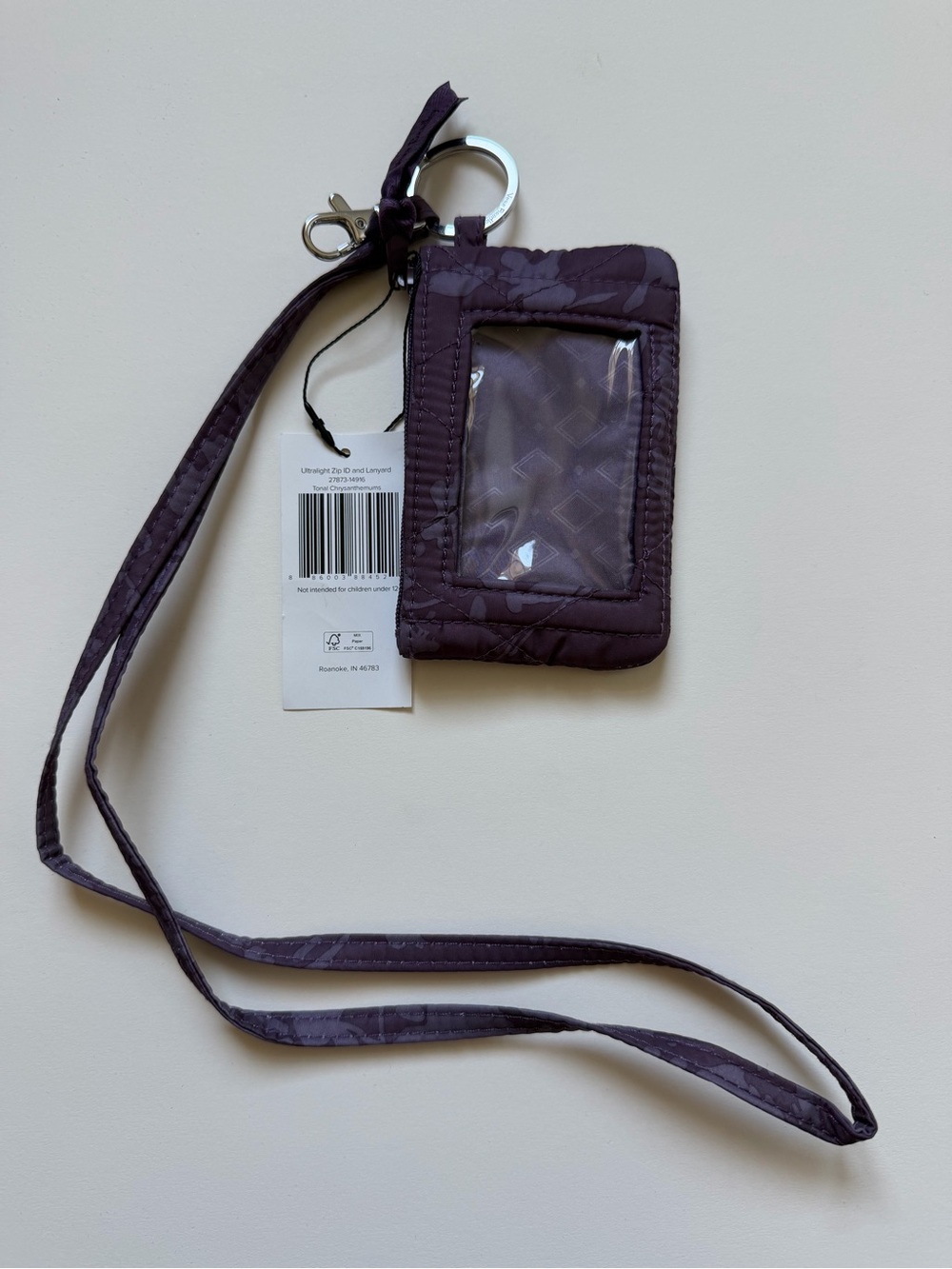 NWT Vera Bradley Zip ID Lanyard or Wristlet w/ Window Key Ring Purple Floral